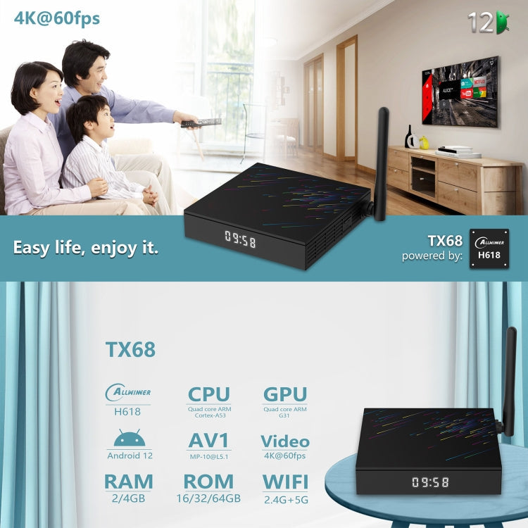 H618-TX68 Android 12.0 Allwinner H618 Quad Core Smart TV Box