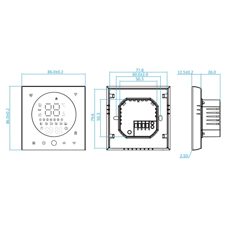 BHT-008GBL 95-240V AC 16A Smart Home Electric Heating LED Thermostat Without WiFi