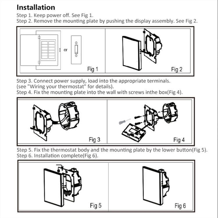 BHT-008GBL 95-240V AC 16A Smart Home Electric Heating LED Thermostat Without WiFi Reluova