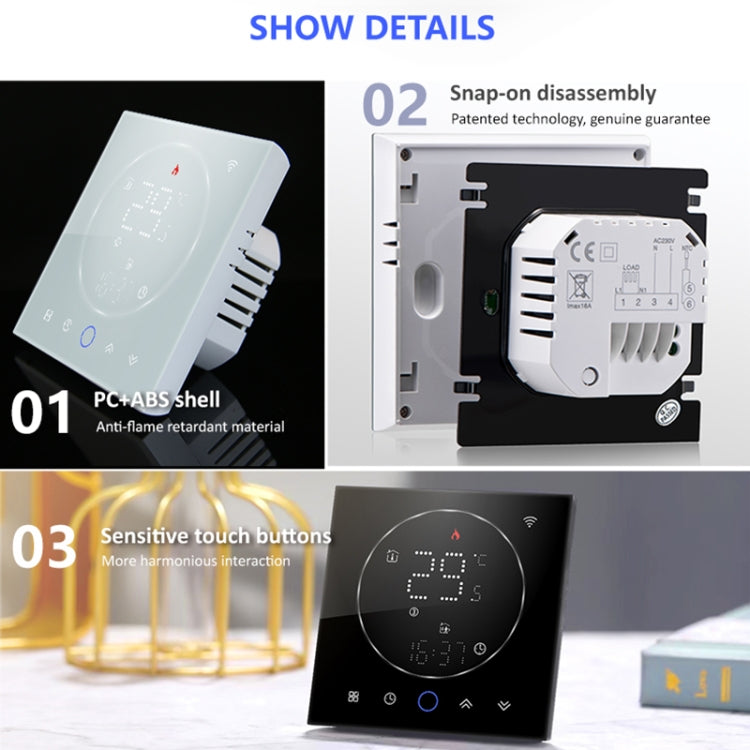 BHT-008GBL 95-240V AC 16A Smart Home Electric Heating LED Thermostat Without WiFi Reluova