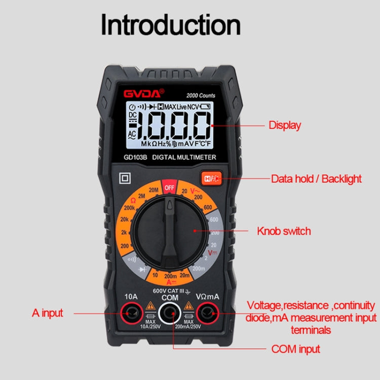 GVDA GD103B Multifunctional Digital Multimeter DMM Voltmeter Reluova