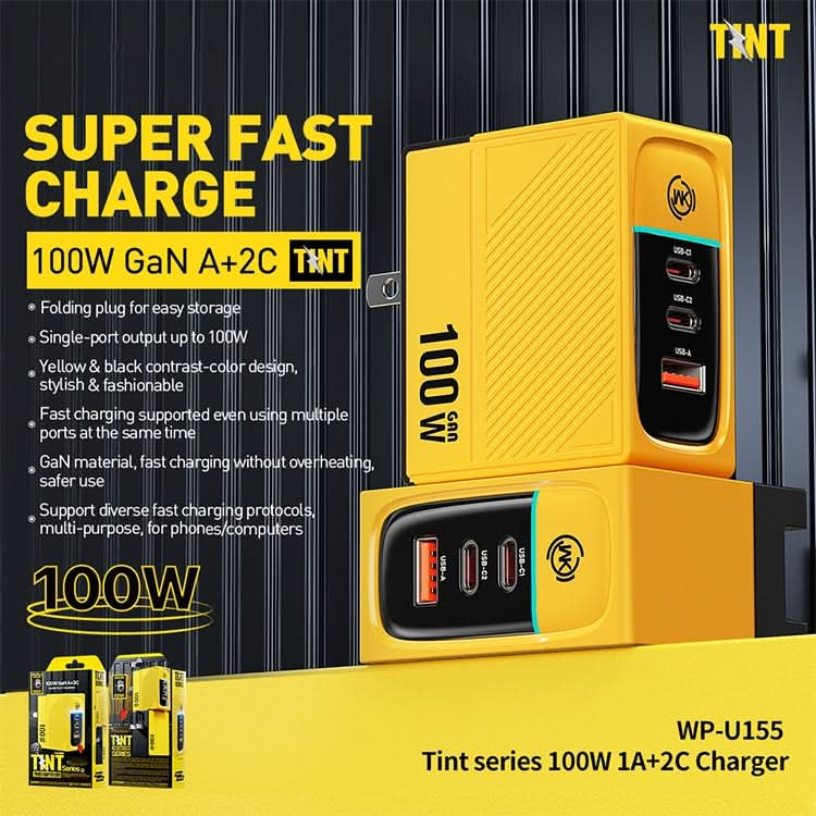 WK WP-U155 100W Dual Type-C+USB GaN Fast Charger