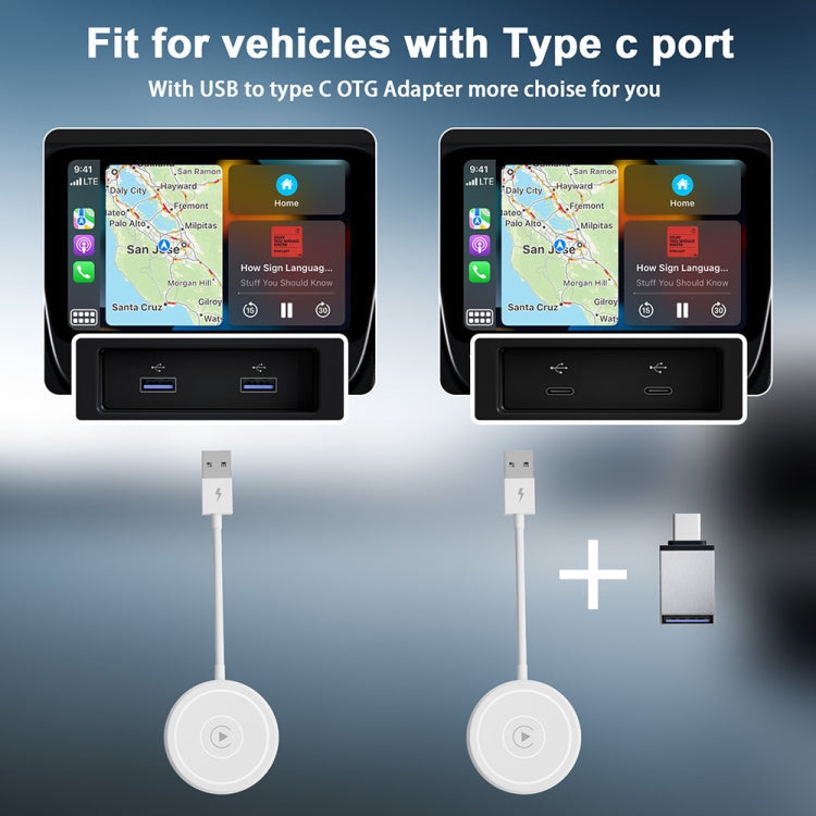 USB + USB-C / Type-C Wired to Wireless Carplay Adapter for iPhone ÎҵÄÉ̵ê