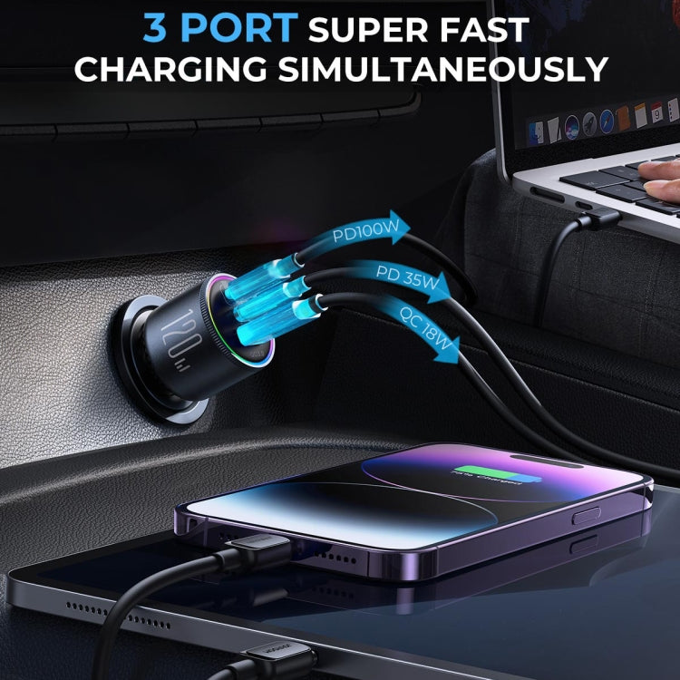 JOYROOM JR-CCN07 120W Dual PD+QC3.0 3-Port Car Charger