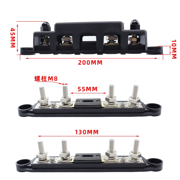 RV Yacht M8 Single Row 4-way Power Distribution Block Busbar with Cover with 300A Fuse