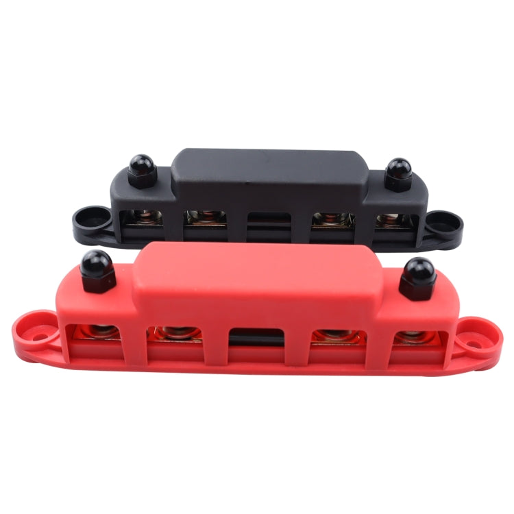 1 Pair RV Yacht M8 Single Row 4-way Power Distribution Block Busbar with Cover with 300A Fuse