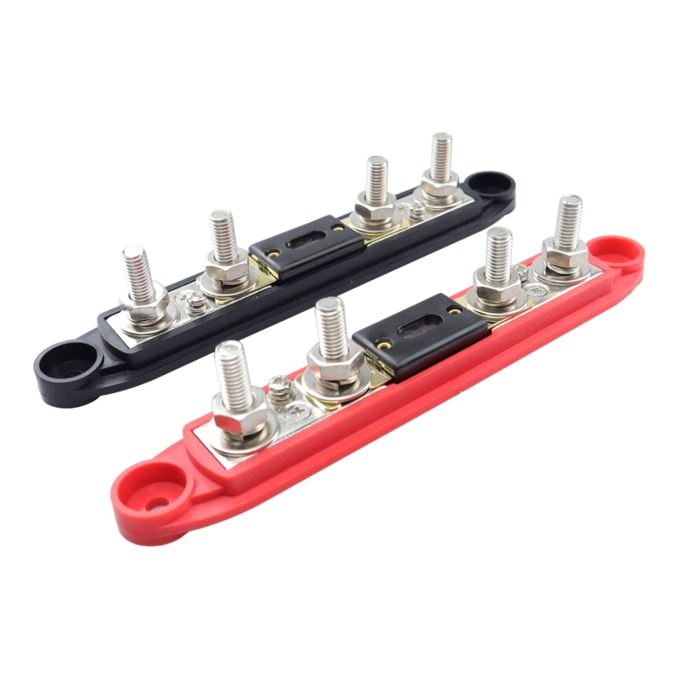 1 Pair RV Yacht M8 Single Row 4-way Power Distribution Block Busbar with Cover with 300A Fuse