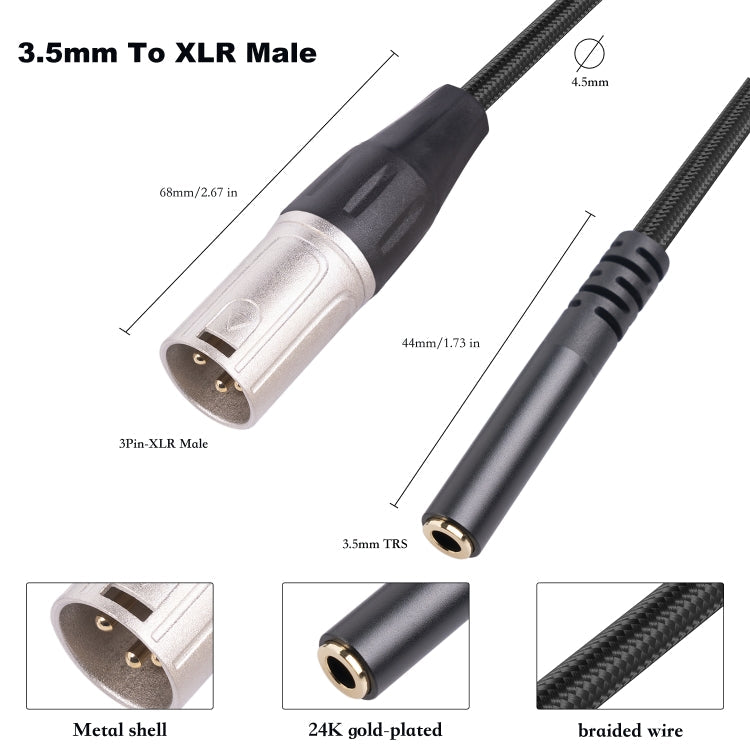 3.5mm Female to XLR 3pin Male Audio Cable, Length: 30cm