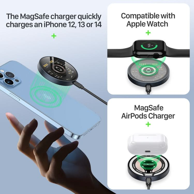 DUZZONA W13 15W 3 in 1 Transparent MagSafe Magnetic Suction Wireless Charger