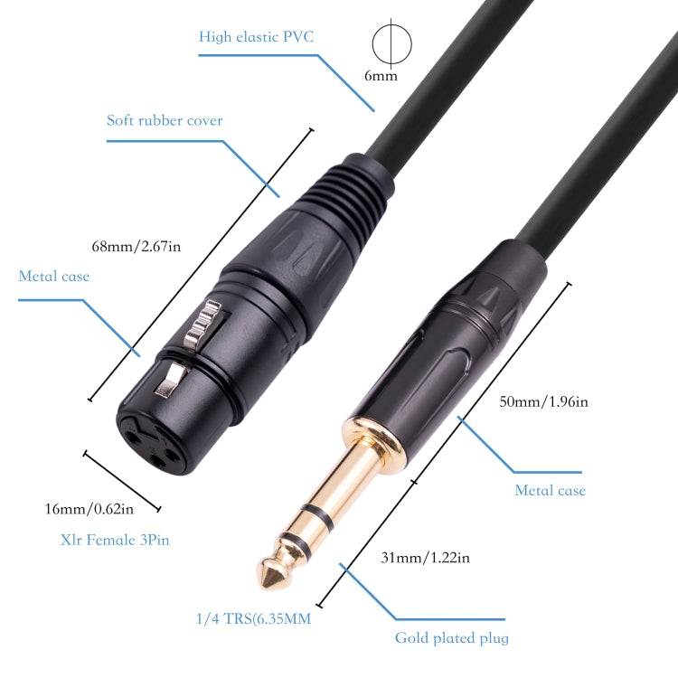 6.35mm 1/4 TRS Male to XLR 3pin Female Microphone Cable