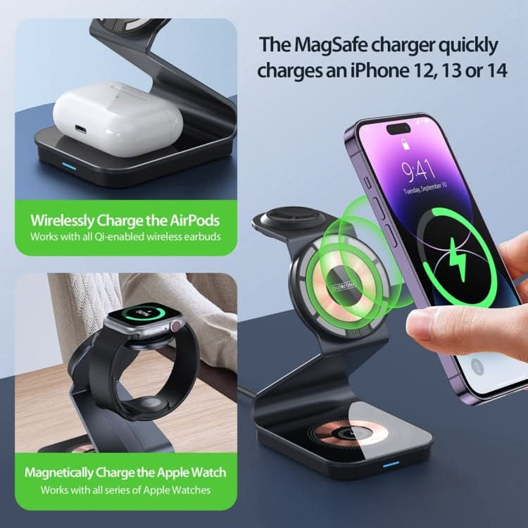 DUZZONA W15 15W 3 in 1 Transparent Magnetic Suction Wireless Charging Stand