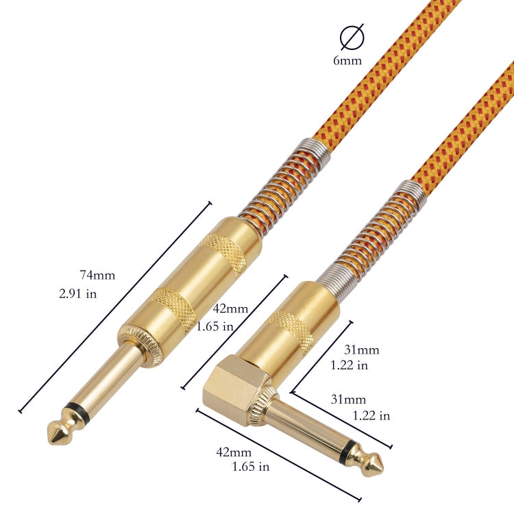 TC048GFY Gold-plating 6.35mm Male Straight to Elbow Audio Cable for Electric Guitar Drum, Length: 3m Reluova