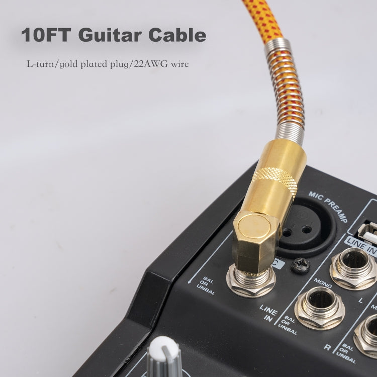 TC048GFY Gold-plating 6.35mm Male Straight to Elbow Audio Cable for Electric Guitar Drum, Length: 3m