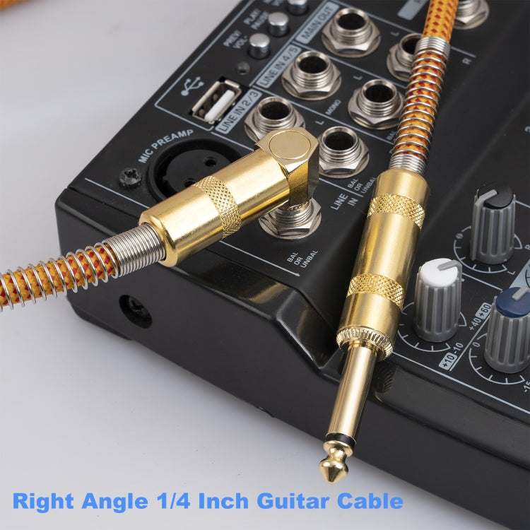 TC048GFY Gold-plating 6.35mm Male Straight to Elbow Audio Cable for Electric Guitar Drum, Length: 3m