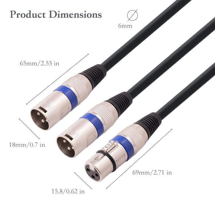 2055YMMF-05 XLR 3pin Female to Dual Male Audio Cable, Length: 50cm-Reluova