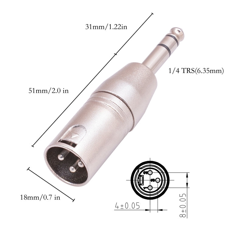 LZ1180 6.35mm 1/4 TRS Male to XLR 3pin Male Adapter