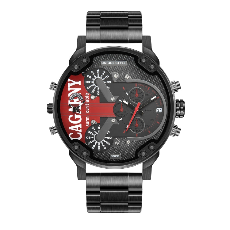 CAGARNY 6820 Men Dual Movement Red Face Steel Strap Quartz Watch Reluova