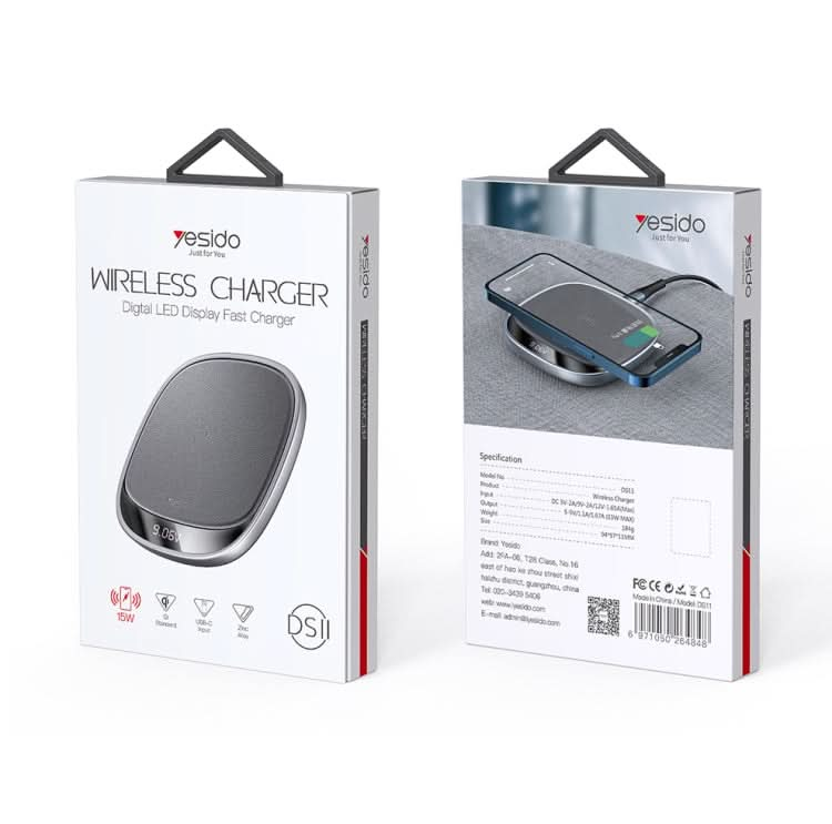 Yesido DS11 15W Desktop Qi Wireless Charger with LED Digital Display