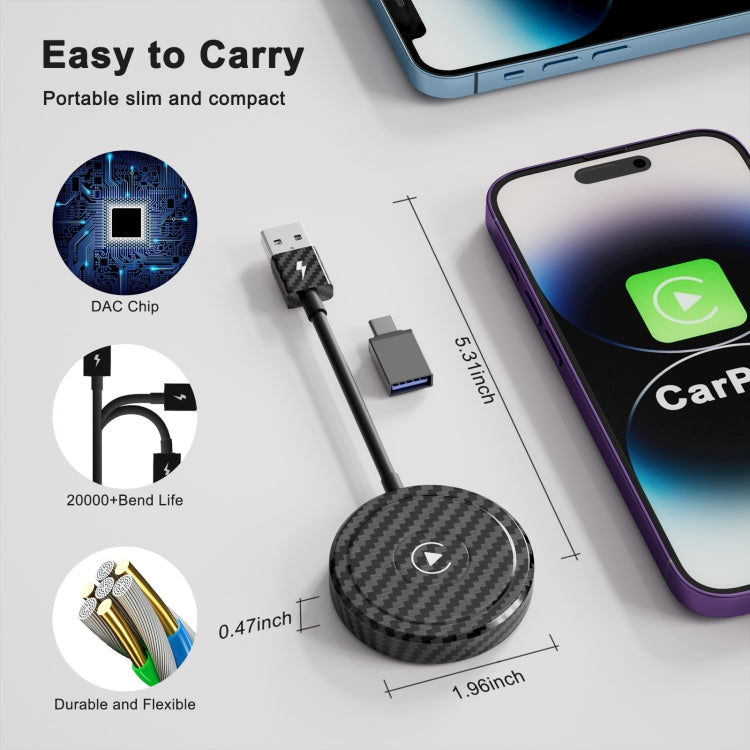 Carbon Fiber USB + USB-C / Type-C Wired to Wireless Carplay Adapter for iPhone ÎҵÄÉ̵ê