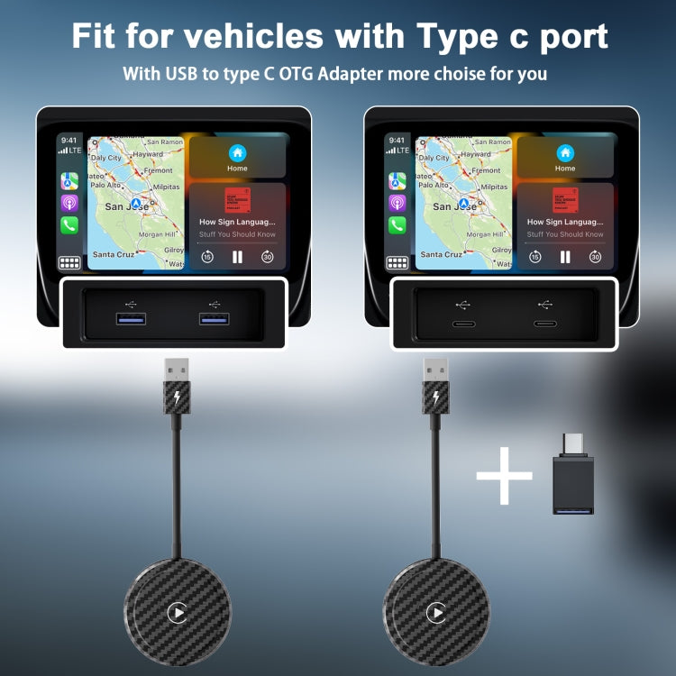 Carbon Fiber USB + USB-C / Type-C Wired to Wireless Carplay Adapter for iPhone ÎҵÄÉ̵ê