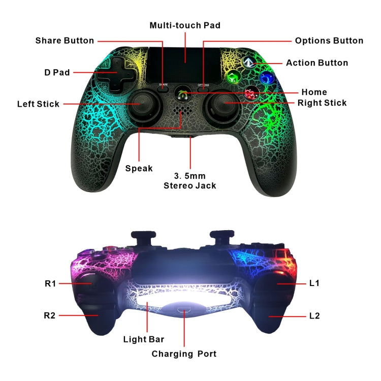 Crack Pattern RGB Light Wireless Game Controller for PS4 / PC / Android / iOS Reluova