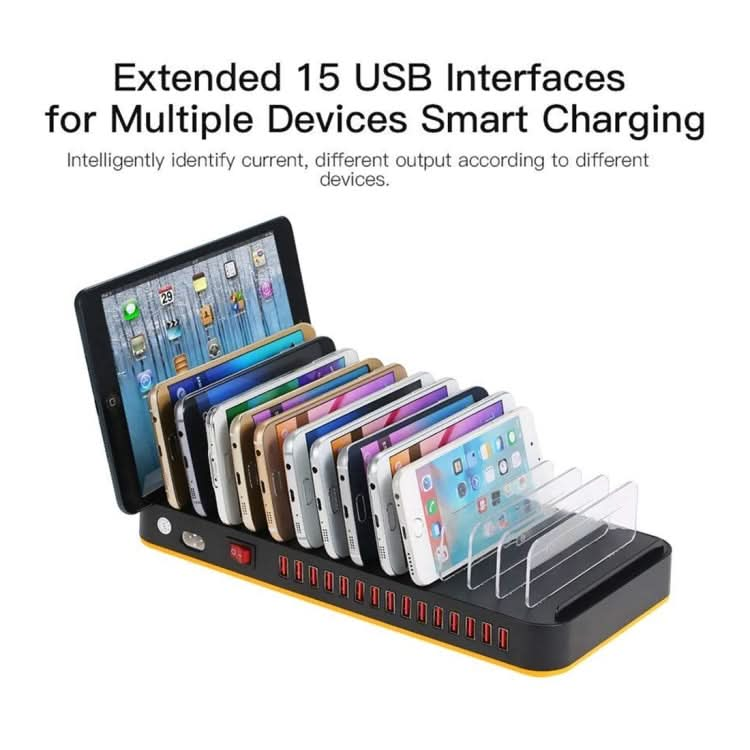 WLX-815P 180W 15 Ports USB Fast Charging Dock Smart Charger with Holder