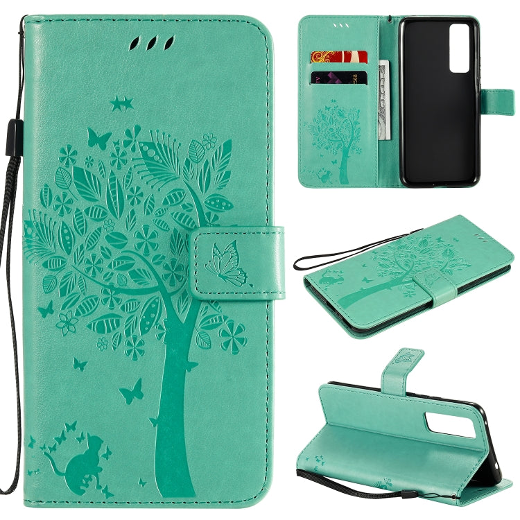 Tree & Cat Embossed Pattern Horizontal Flip Leather Case with Holder & Card Slots & Wallet & Lanyard, Series 13