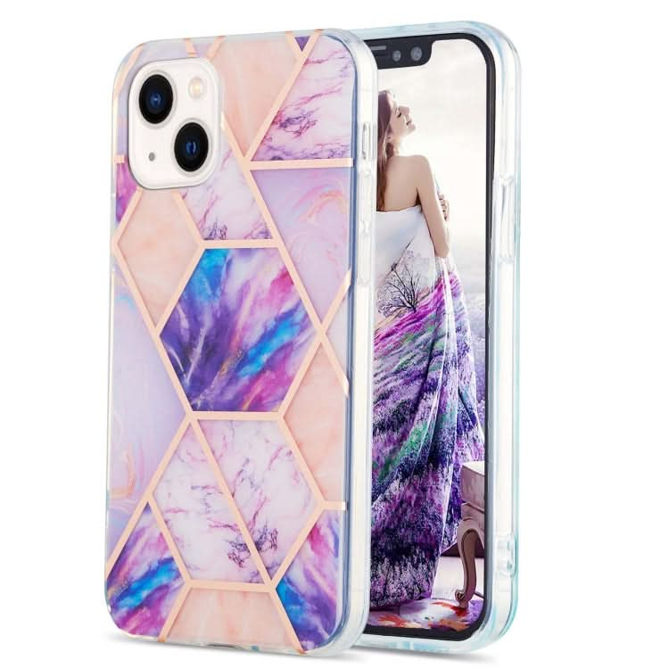 Electroplating Splicing Marble Flower Pattern Dual-side IMD TPU Shockproof Phone Case, Series 1