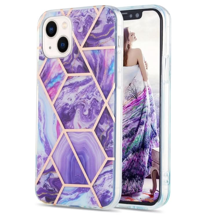 Electroplating Splicing Marble Flower Pattern Dual-side IMD TPU Shockproof Phone Case, Series 1