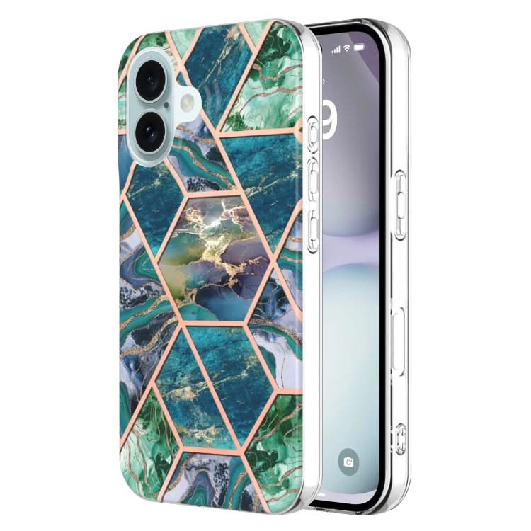 Electroplating Splicing Marble Flower Pattern Dual-side IMD TPU Shockproof Phone Case, Series 1