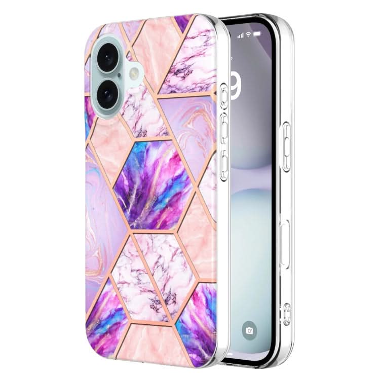 Electroplating Splicing Marble Flower Pattern Dual-side IMD TPU Shockproof Phone Case, Series 1