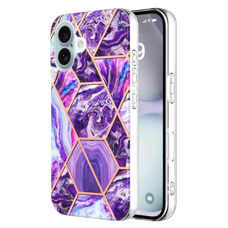 Electroplating Splicing Marble Flower Pattern Dual-side IMD TPU Shockproof Phone Case, Series 1