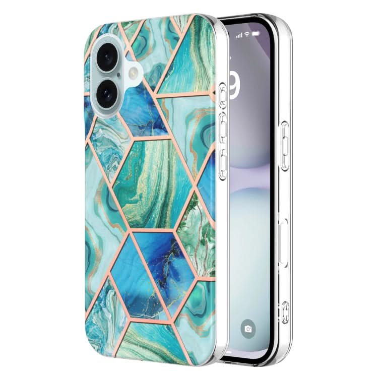 Electroplating Splicing Marble Flower Pattern Dual-side IMD TPU Shockproof Phone Case, Series 2