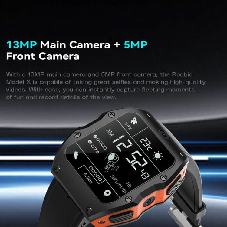 Model X 1.99 inch IP68 Waterproof Android 9.0 4G Dual Cameras Matte Smart Watch