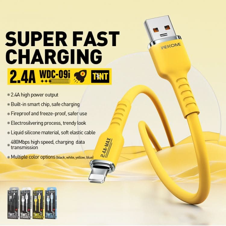 WK WDC-09i 2.4A USB to 8 Pin Silicone Data Cable, Length: 1.2m