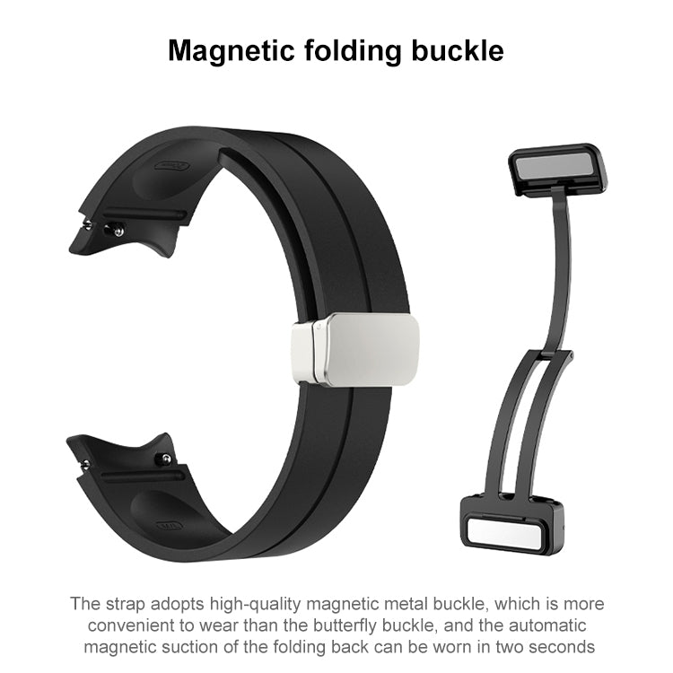 For Samsung Galaxy Watch 6 / 6 Classic Magnetic Folding Silver Buckle Silicone Watch Band