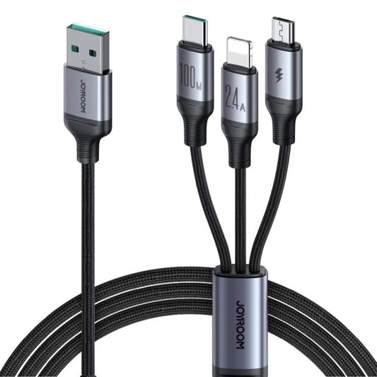 JOYROOM A21 100W USB to 8 Pin+Type-C+Micro USB 3 in 1 Charging Cable, Length: 1.2m