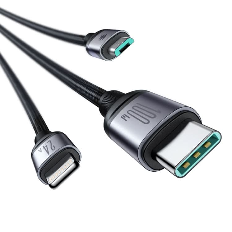 JOYROOM A21 100W USB to 8 Pin+Type-C+Micro USB 3 in 1 Charging Cable, Length: 1.2m