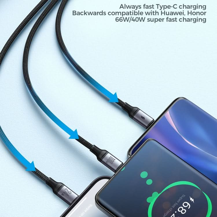 JOYROOM A21 100W USB to 8 Pin+Type-C+Micro USB 3 in 1 Charging Cable, Length: 1.2m