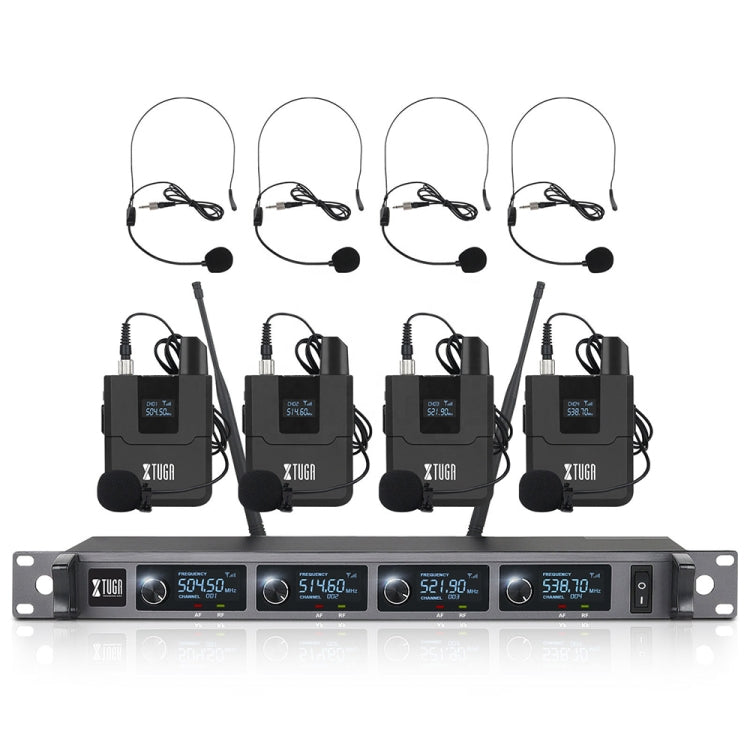 XTUGA A140-B Wireless Microphone System 4 BodyPack Headset Lavalier Microphone