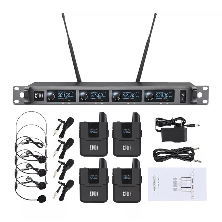 XTUGA A140-B Wireless Microphone System 4 BodyPack Headset Lavalier Microphone