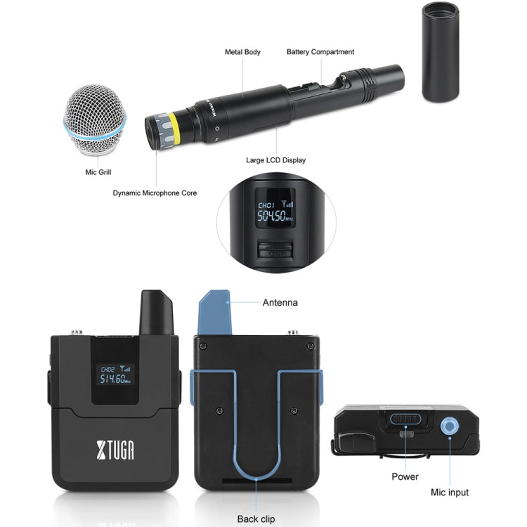 XTUGA A140-B Wireless Microphone System 4 BodyPack Headset Lavalier Microphone