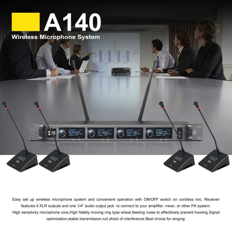 XTUGA A140-C Wireless Microphone System 4-Channel UHF Four Conference Mics