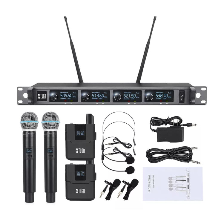 XTUGA A140-HB Wireless Microphone System 4 Channel Handheld Lavalier Headset Microphone