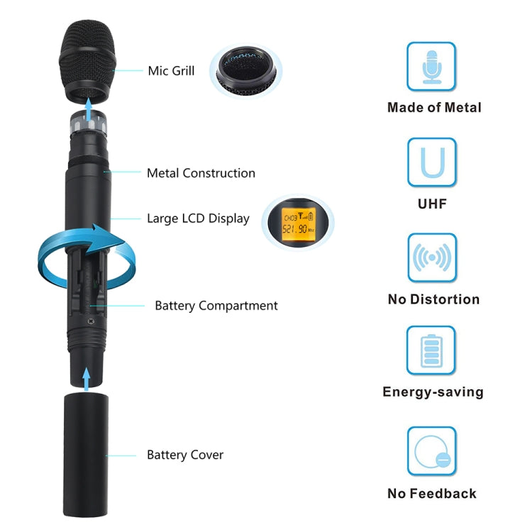 XTUGA A400-H Professional 4-Channel UHF Wireless Microphone System with 4 Handheld Microphone