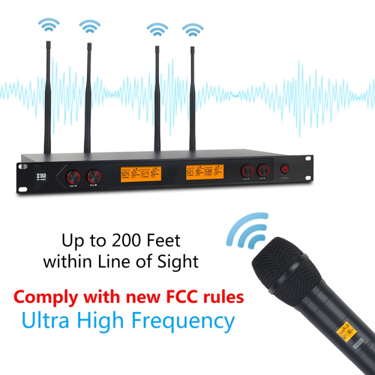 XTUGA A400-H Professional 4-Channel UHF Wireless Microphone System with 4 Handheld Microphone