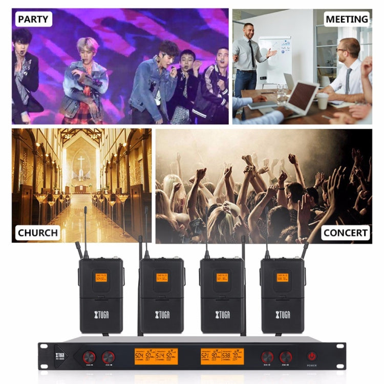 XTUGA A400-B Professional 4-Channel UHF Wireless Microphone System with 4 BodyPack Lavalier Headset Microphone