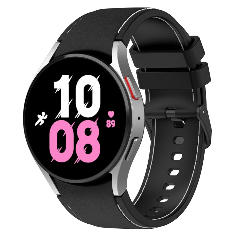 For Samsung Galaxy Watch 6 / 6 Classic Leather Black Buckle Silicone Watch Band