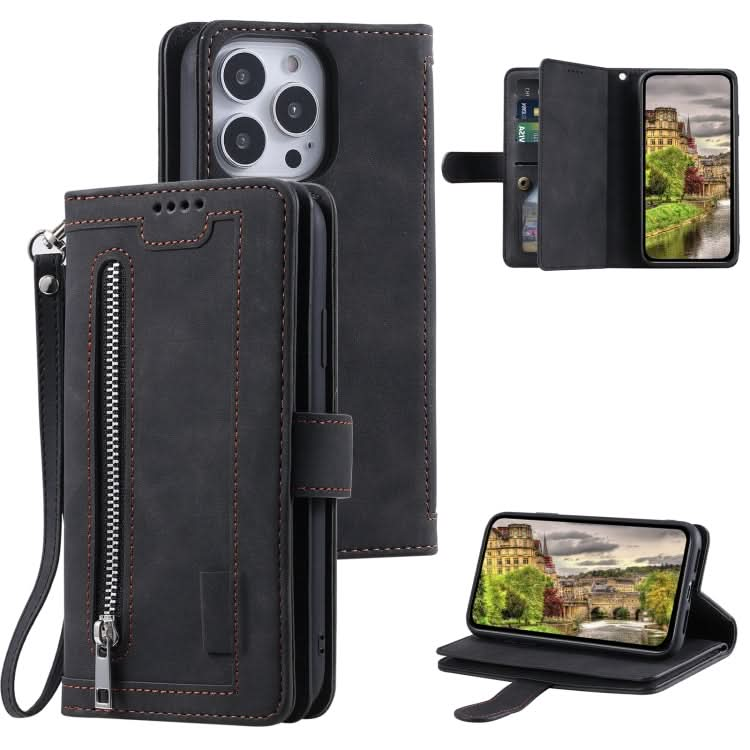 Nine Card Zipper Bag Leather Phone Case with Lanyard, Series 2