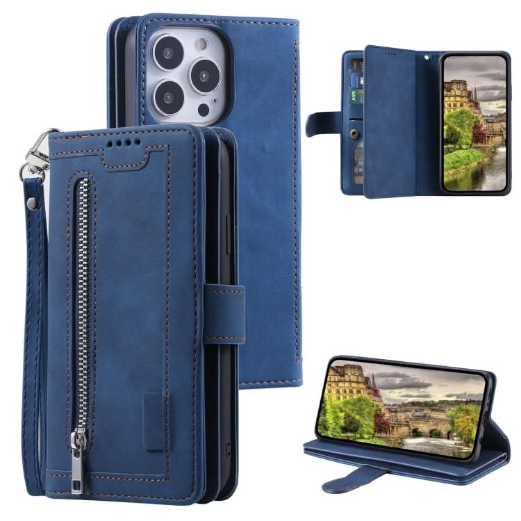 Nine Card Zipper Bag Leather Phone Case with Lanyard, Series 2